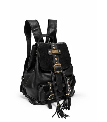 Mochila Lara - negro opaco combinado tipo escama brilloso